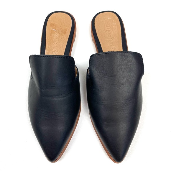 Madewell Gemma Mules Pointed Toe Black Leather Slip On Shoes Flats Loafer 5.5 - Picture 3 of 7